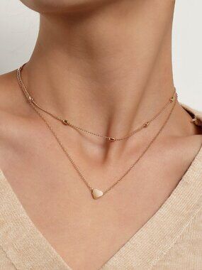 ✨"Sol" Double Layer Beaded Chain Mini Heart Stack Necklace